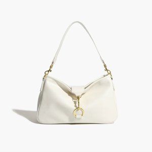 Commense Metallic Buckle Leather Bag, White, NWOT